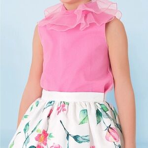 Pink Ruffle Top with Floral Skirt
